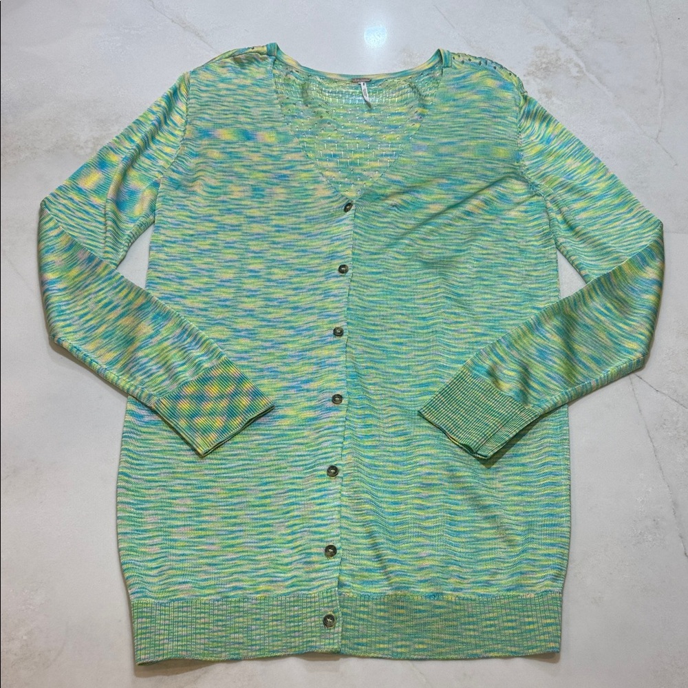 Free People Teal Seafoam Yellow Multicolor Knit Top